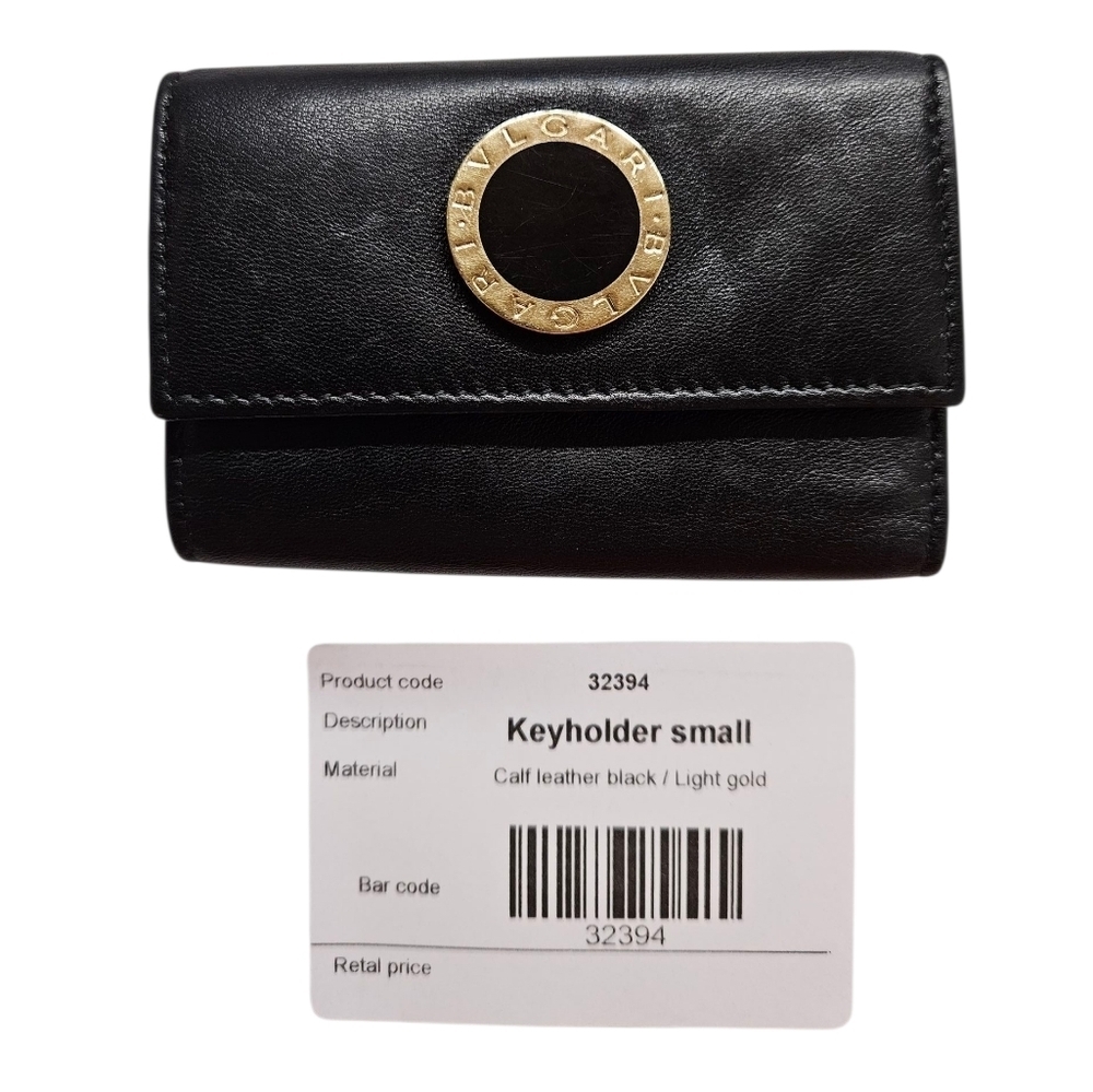 Bvlgari Small Keyholder Wallet In Black Calf Leather And Light Gold